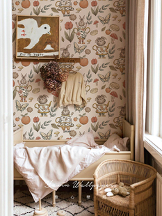 美式桃乐丝可爱兔子碎花，壁纸儿童房，墙纸男孩女孩卧室床头背景墙布