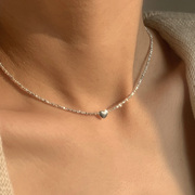 通体s925纯银爱心碎银子项链 细碎锁骨链小众设计高级感女颈链