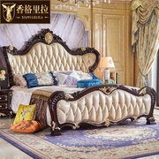 欧式真皮床 美式奢华别墅双人床主卧大床1.8米高端红檀色实木床