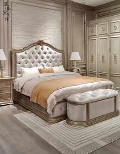 美式art筑源实木床，主卧家具现代欧式法式雕花，软包1.8米落地双人床