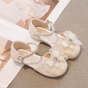 女孩公主鞋女童2023春秋儿童水晶鞋，软底小皮鞋高跟鞋单鞋