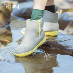 Pansy日本晴雨鞋时尚女士中帮短筒大人下雨鞋防滑水轻便雨靴4944