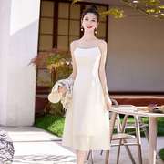 高档品牌2024夏季女装新中式国风绣花外套吊带裙两件套连衣裙