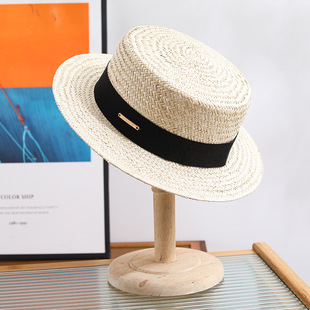 韩国夏季沙滩帽夏海边遮阳帽，防晒平顶帽太阳，帽子小礼帽棕丝草帽女