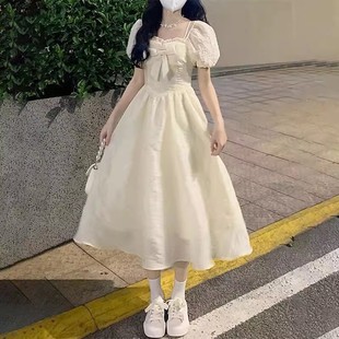 女大童泡泡袖连衣裙夏季初中生13岁少女15岁甜美蝴蝶结收腰公主裙