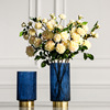 美式北欧铜环玻璃花瓶 蓝色创意家居客厅装饰品摆件花瓶