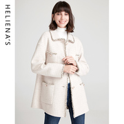 海兰丝春装气质小个子羊毛外套，时尚小香风，短款毛呢大衣女