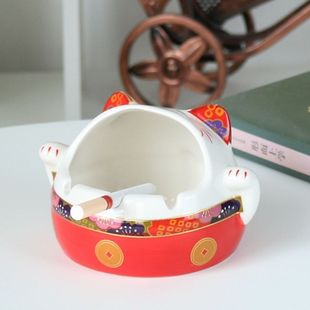国潮宫廷招财猫陶瓷烟灰缸客厅办公室家用小摆件创意时尚烟缸
