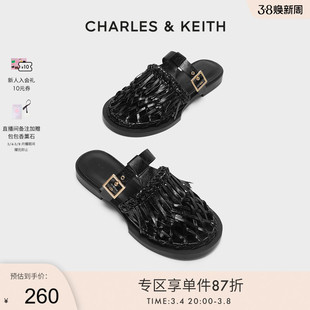 charles&keith春夏女鞋ck1-71790003女士编织镂空低跟凉拖鞋