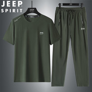jeepspirit冰丝男装套装，运动短袖裤子潮流，宽松速干直筒72687226