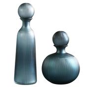磨砂玻璃花瓶蓝色创意摆件带盖储物罐两用客厅，家居软装饰品插花瓶