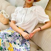 夏季气质淑女衬衣女，短袖白色薄款上衣法式设计感韩国品质女装