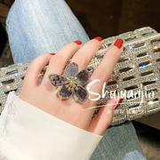 欧美个性夸张水晶花朵戒指女气质韩国时尚开口指环网红食指戒子潮