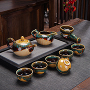 头茶壶盖碗高档竹编套装创意，特色窑变釉拉丝，陶瓷整套茶具钧窑002