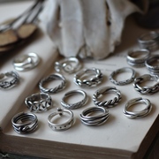 纯银手工泰国925纯银，食指戒指单身男女个性，复古ins潮可调节