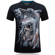 夏季装T恤3D短袖黑色T恤男立体霸气个性圆领加大码恐怖骷髅狼