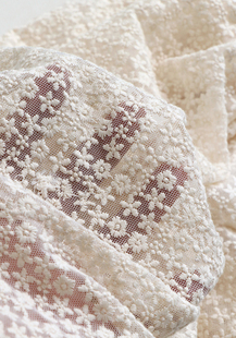 米色立体碎花网纱刺绣布料，冬装打底衫蕾丝面料桌布，背景布服装(布服装)布料