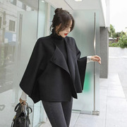 韩国东大门新短款披肩蝙蝠，袖大衣女双面手缝羊绒，上衣斗篷毛呢外套
