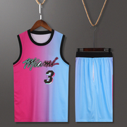 粉色篮球服套装定制个性，潮流球衣单位比赛队服热火3号韦德背心夏