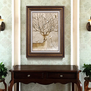 发财树欧式美式玄关装饰画竖版过道，走廊餐厅卧室壁画客厅麋鹿挂画