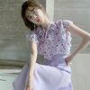 紫色连衣裙夏季长裙，法式名媛套装女夏盐气质雪纺上衣半身裙两件套