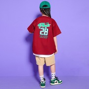 女童霸气hiphop嘻哈演出服，套装夏季棒球衫，短袖短裤模特洋气班服