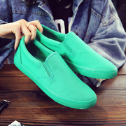 糖果色绿色鞋男女情侣，帆布鞋亮色帆布鞋平底一脚蹬韩版潮男鞋