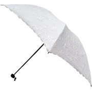 白色三折超轻手提袋双层黑胶刺绣花蕾丝防紫外线太阳伞晴雨伞淑女