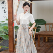 新中式国风马面裙半身裙禅舞服女上班穿日常汉服改良版衬衫两件套