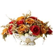 婚庆玫瑰欧式仿真花套装假花绢花艺客厅餐桌装饰摆设花瓶
