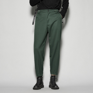 个性剪裁设计修身合体休闲西裤，九分小脚裤男潮流韩时尚(韩时尚)绿色西裤