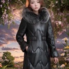 黑色连帽羽绒服狐狸，毛领长袖中长款加厚外套女冬季高品质皮衣