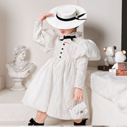 白色儿童礼服2024女童公主裙舞台潮服走秀轻奢复古钢琴演出服