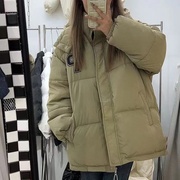 冬季学生韩版p字母棉服女短款连帽宽松加厚休闲宽松外套加厚