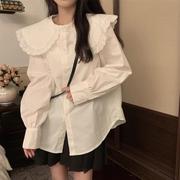 白色娃娃领长袖衬衫女春秋季2022设计感小众法式甜美衬衣上衣