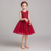 女童短款礼服公主裙生日红色花童小女孩主持人儿童钢琴演出服洋气