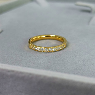 钛钢18K包金微镶半圈钻锆石戒指女时尚百搭简约网红食指戒子指环