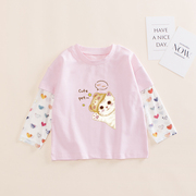 女童夏季长袖薄款T恤宝宝小猫衣服纯棉防晒上衣儿童猫咪图案童装