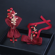 新娘中式红色蝴蝶头箍头饰耳环，套装结婚敬酒礼服发饰婚礼造型配饰