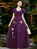 法式高级感宫廷风紫色网纱高腰，复古优雅连衣裙，日常宴会聚会长裙女