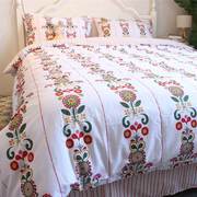 美式田园简约花卉活性印花床单，床笠式床上用品，四件套全棉纯棉被套