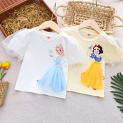 纯棉女童短袖卡通洋气泡泡袖T恤儿童夏季半袖体恤宝宝宽松薄上衣
