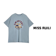MISS RUILI定制 韩版图案印花甜美减龄宽松圆领套头T恤A6712