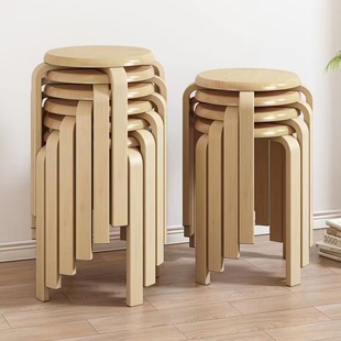 实木圆凳子家用木头板凳简约原木餐桌凳可叠木椅小凳子客厅矮凳子