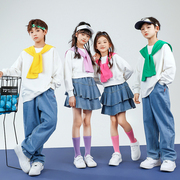 儿童啦啦队秋季长袖服装男女童，糖果色表演服中小学生运动会演出服