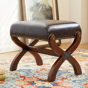 美式实木梳妆凳简约复古凳子轻奢化妆凳实木，换鞋凳欧式古筝凳网红