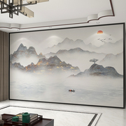 墙纸定制新中式淡雅山水电视，背景墙壁纸客厅壁布装饰影视墙布壁画