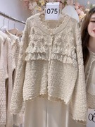 春秋季女装韩版宽松显瘦甜美针织，蕾丝拼接外套，高级感名媛毛衣开衫
