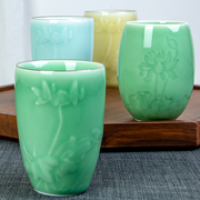 陶瓷杯青瓷杯子家用复古泡，茶杯小号龙泉日式水杯组合套装喝茶杯