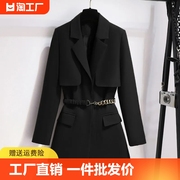 设计感小众黑色西装外套女2023年春秋季洋气收腰显瘦大码上衣
